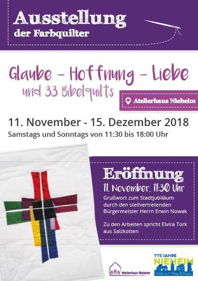 Plakat zur Ausstellung: Glaube - Hoffnung - Liebe und 33 Bibelquilts_Kultur Kreis Höxter